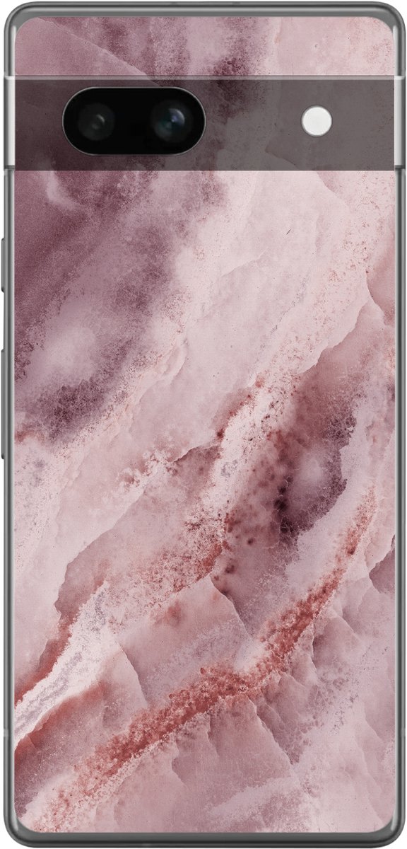 Telefoonhoesje Geschikt voor Google Pixel 7a hoesje - Natuursteen - Roze - Luxe - Siliconen Telefoonhoesje Telefoonhoesje