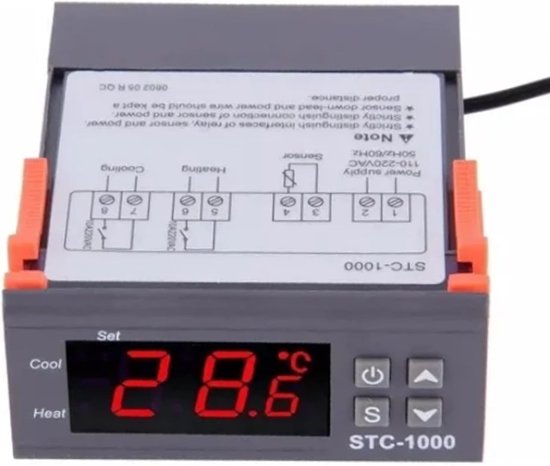 Temperature Controller, STC-1000 DC 220V Digital Thermostat Microcomputer Intelligent Controller Switch with Sensor for Aquarium Incubator Seafood van Merkloos	 — afbeelding 4
