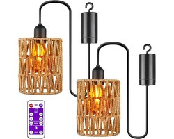 Smoakez - Hanglampen rotan E27 draadloos - Set van 2 - Boho lampenkap voor buiten - Terras patio verlichting - Woonkamer slaapkamer - Tuinverlichting