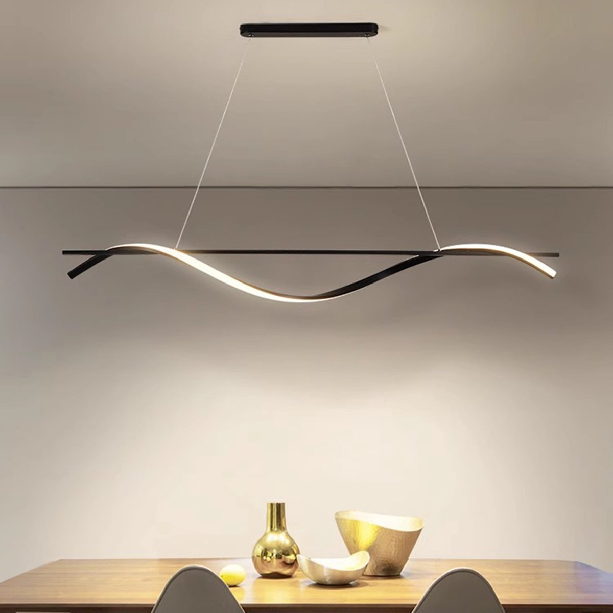 CHIWIN Hanglamp LED 24W - Moderne Eetkamer Hanglampen LED Dimbaar met Afstandsbediening - 3 Lichtkleuren 3000–6000 K - 2300 lumen - Verstelbare Hoogte 1.2m - Eetkamer, Kantoor, Woonkamer Verlichting - Zwart