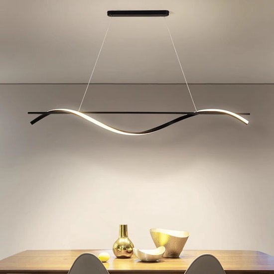 Suspensions moderne CHIWIN pour salle à manger – Suspension 24 W à intensité variable – Zwart – LED 2 300 lumens – Hauteur réglable 1,2 m – Avec télécommande – 3 couleurs de lumière 3 000–6 000 K – Pour salon, salle à manger, chambre, Hotel