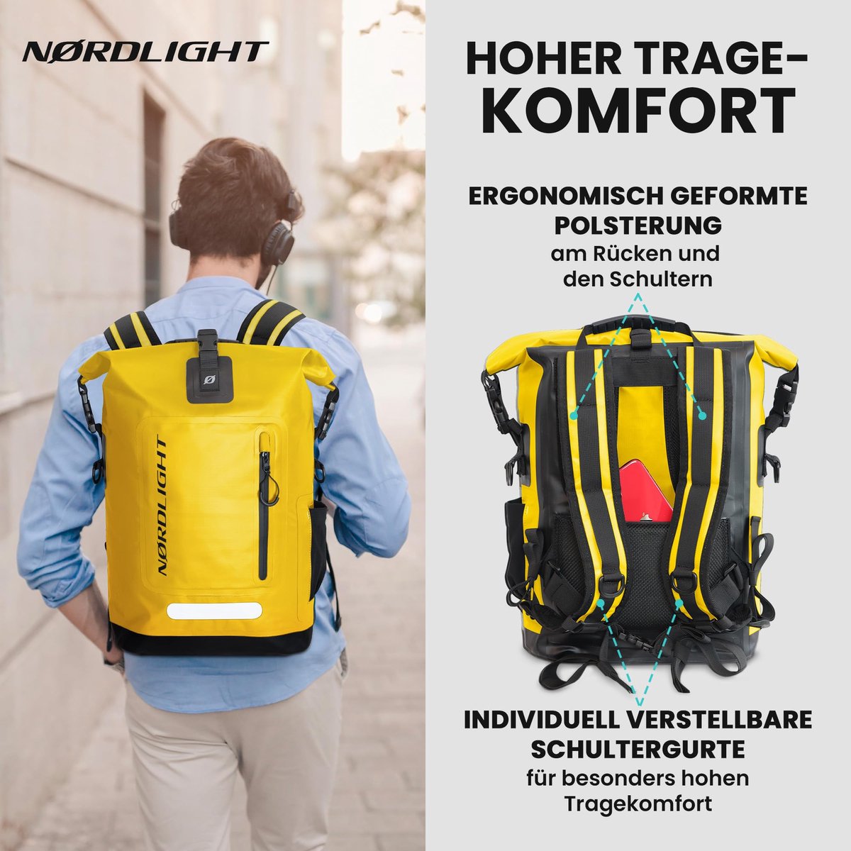 Nordlight Dry Bag en Waterdichte Tas - (5L, Antraciet) Waterdichte pakzak met rolsluiting en schouderband | Zwemmen, strand, kanoën, staand peddelen, duiken