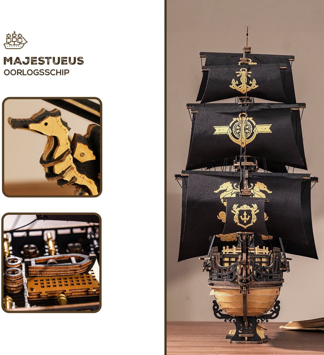 ROKR De Zeepaardje Bark 3D Houten Schip Model Kit MCB02
