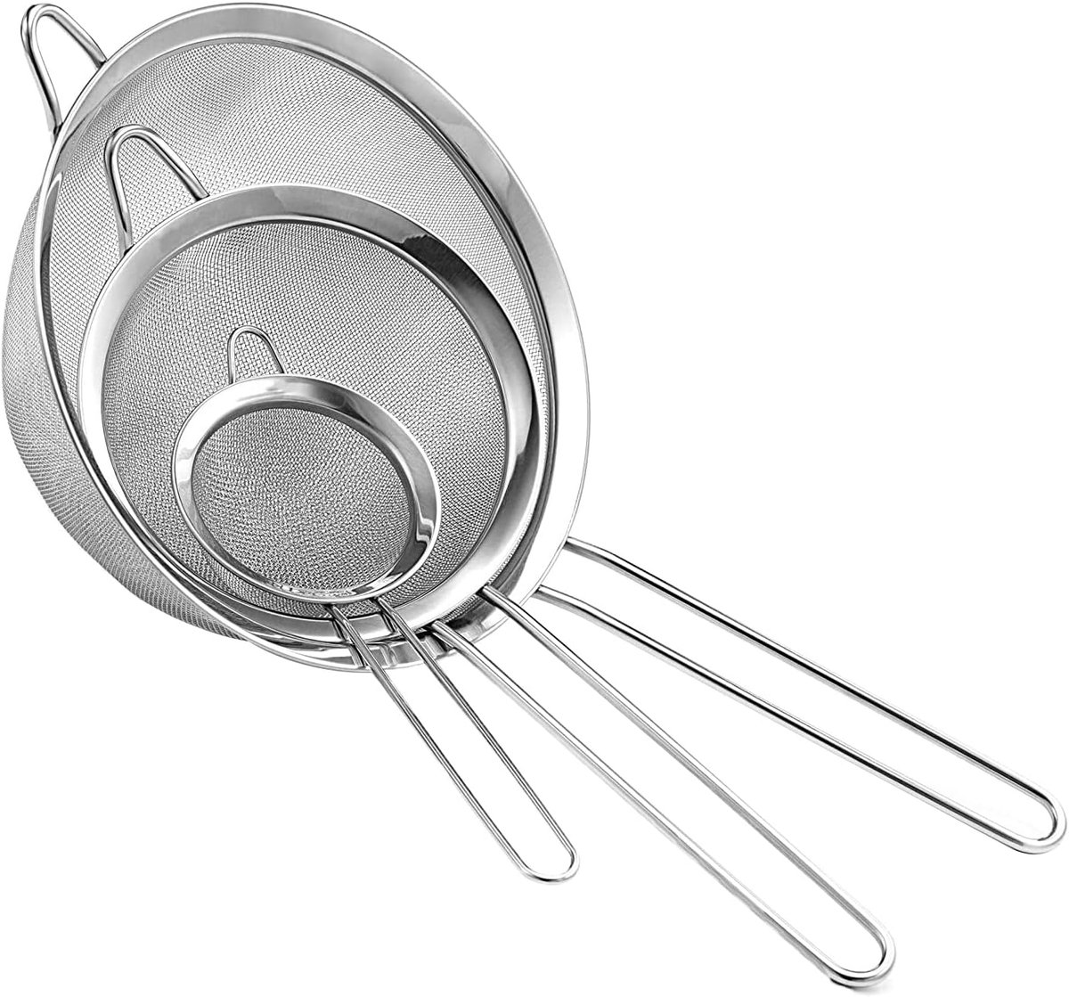 Keuken Zeven Set - Vergiet Set - Voedsel Bereiden - Roestvrij Staal Gaas - Drie Maten - Zilver