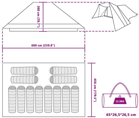 vidaXL - Familietent - met - Verlengd - Luifel - Grijs - & - Oranje - 12-Persoon - Waterdicht van Vidaxl — afbeelding 3