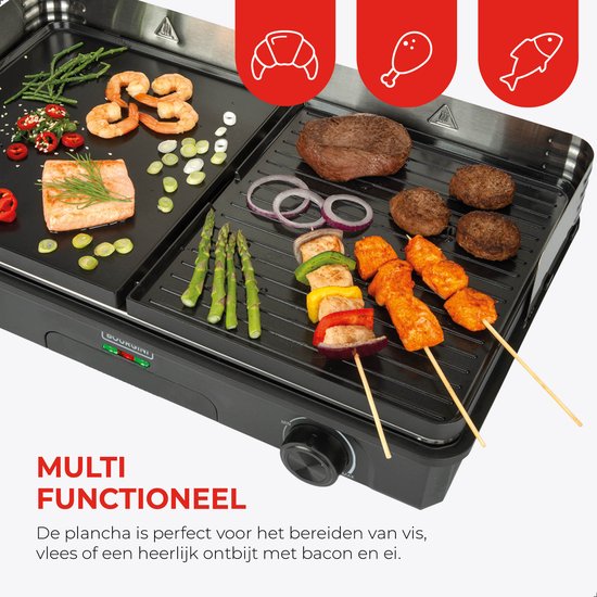 Bourgini Plancha Pure voor 8 personen - Keramische coating (PFAS-vrij) - Elektrisch - Gezond grillen - Bakplaat - Grillplaat - Keerbare bakplaat ribbel en vlak — afbeelding 5
