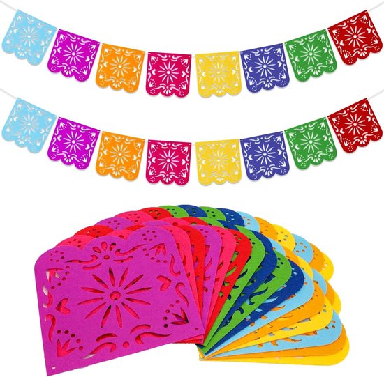Inovra Plus - Feestdecoratie banners voor Mexicaans feest - Set van 2 stuks - Dia de los Muertos en Cinco de Mayo thema - Vilt en Papel Picado - Babyshowers en verjaardag Fiesta decoraties