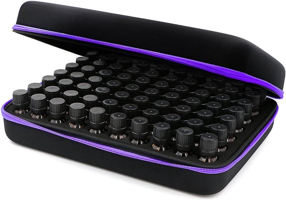 Inovra Plus - Draagtas voor etherische oliën - Robuust en waterdicht - Hoge capaciteit - EVA hoes - Draaggreep - Schuimrubberen inzetstuk - Zwart/paars