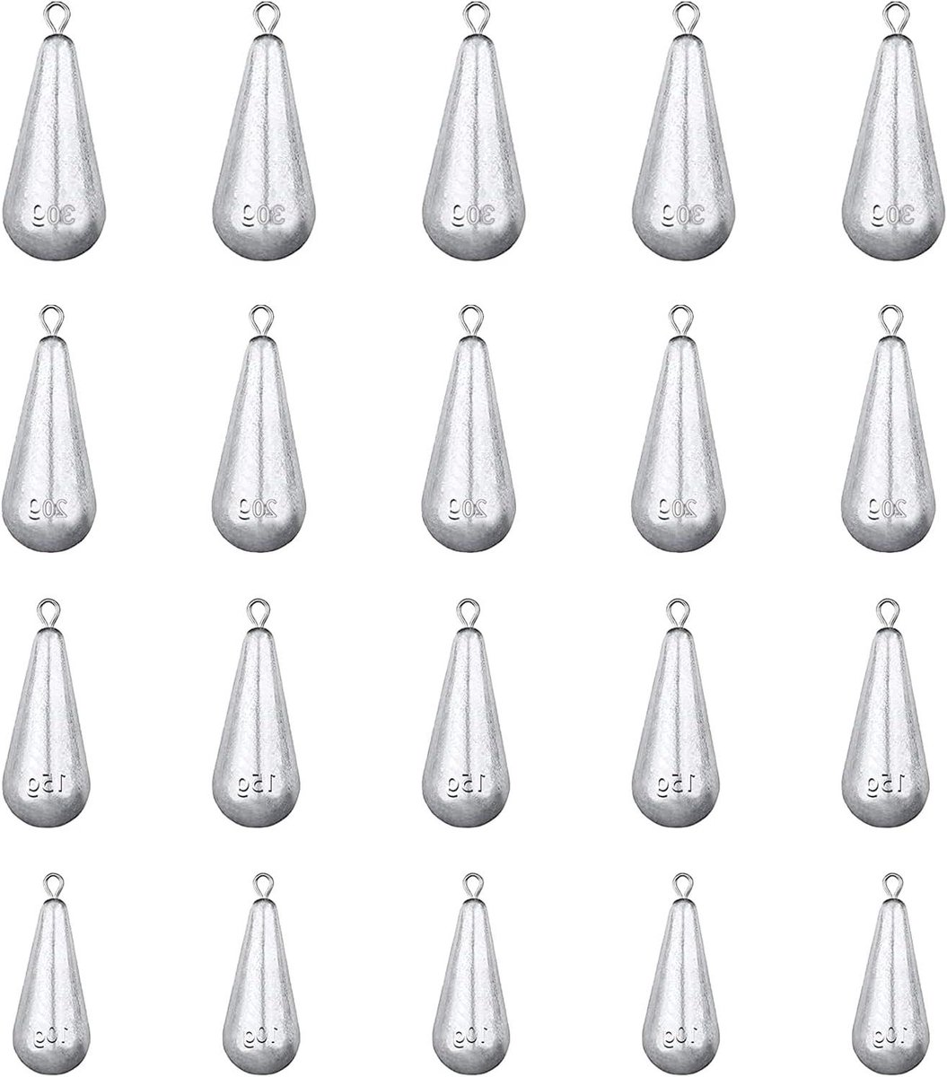 Inovra Plus - 20 stuks loodgewicht perzikvormig loodgewicht 10g/15g/20g/30g voor zeevissen en zoetwater (zilver) - Nieuwste trends in visserij