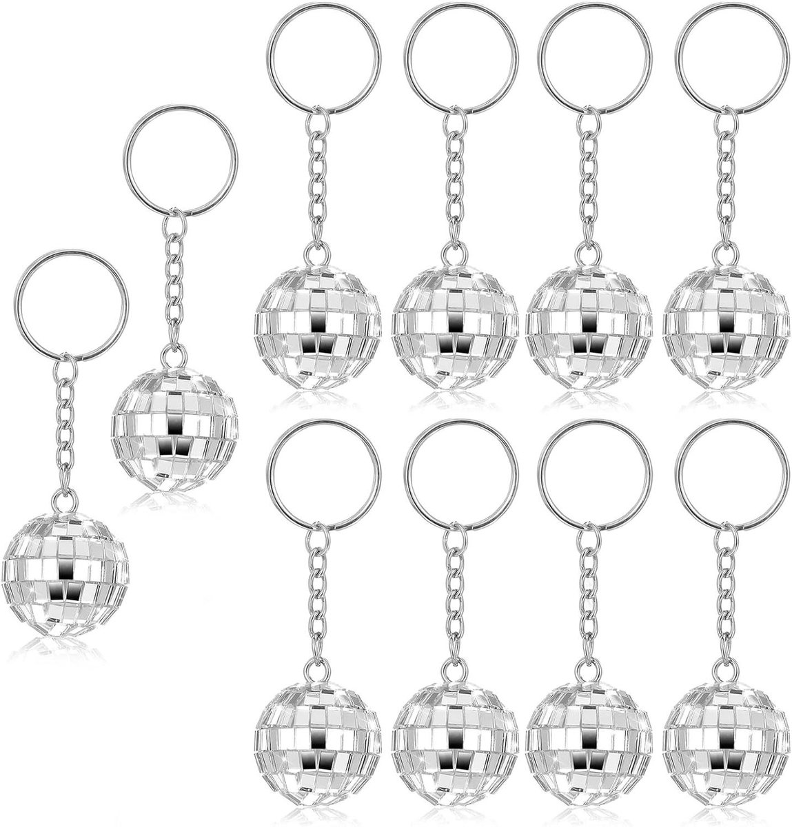 Allecto Plus - Sleutelhangers Discobal 10 Stuks Feestartikelen Jaren '70 Thema Zilver - Kerstmis Party Decoratie