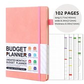 Budget Planner Boek – 12 Maanden Financieel Overzicht – Dagelijks/Weekelijks/Maandelijks Kasboek – Uitgaven Tracker – Faux Lederen Hardcover – 102 Pagina’s – Budget Organizer met Penlus – 14,5x21cm – Ongedateerd - Roze