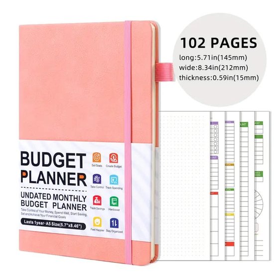 Foto: Budget planner boek 12 maanden financieel overzicht dagelijks weekelijks maandelijks kasboek uitgaven tracker faux lederen hardcover 102 pagina s budget organizer met penlus 14 5x21cm ongedateerd roze