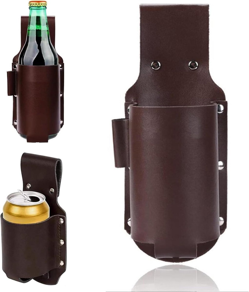 Inovra Plus - Bier accessoires van PU-leer voor BBQ en kamperen met bekerhouder en flessenhouder