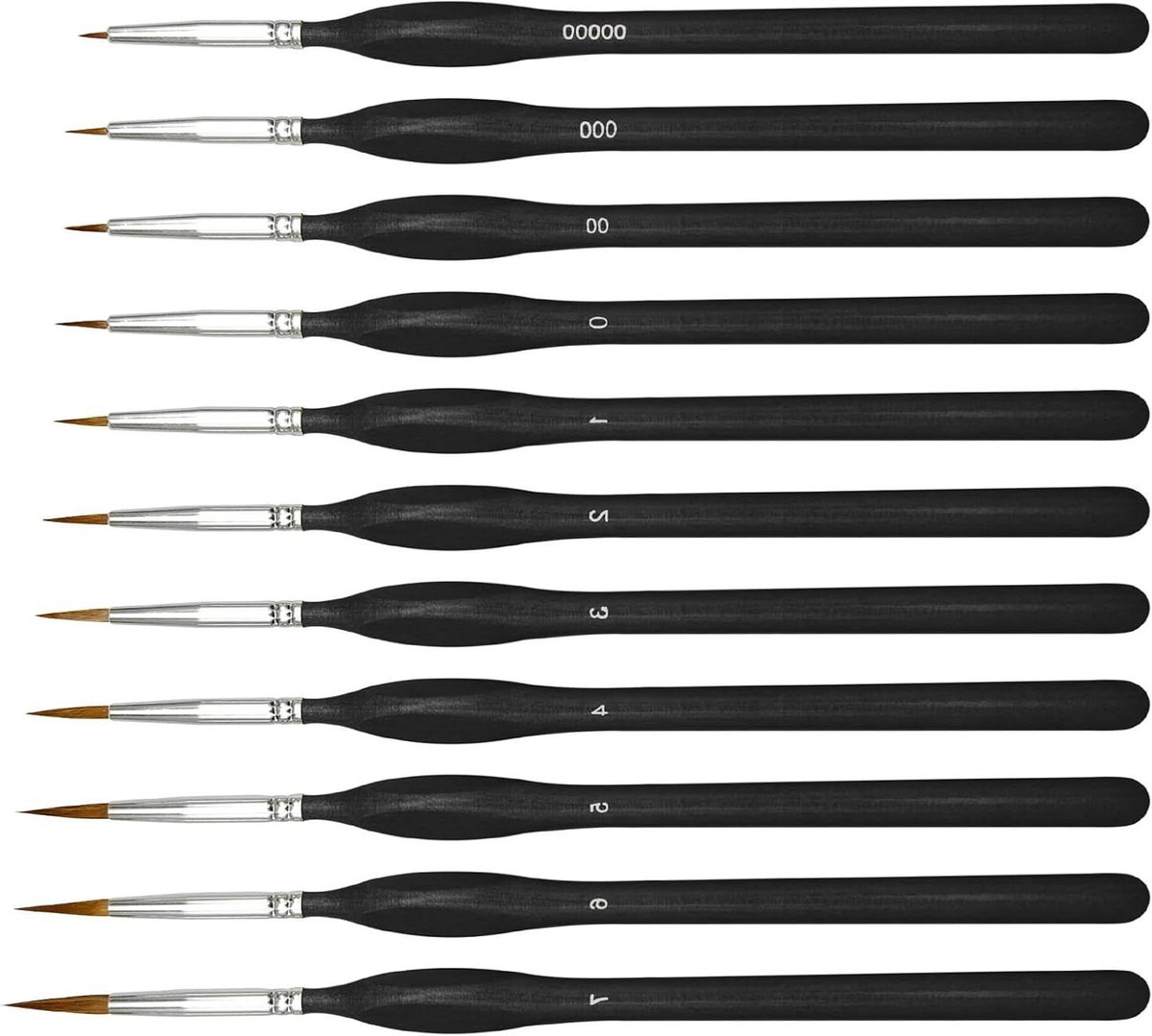 Inovra Plus - Penseelset 11 stuks voor kunst schilderen, acrylverf & aquarel - Fijne details borstels met driehoekige handgrepen voor nagel & miniaturen - Set voor olieverf & miniatuur schilderijen.