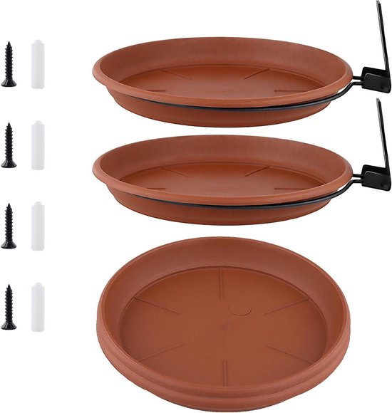 Inovra Plus - Hangende vogelvoederbakken, set van 3 stuks voor buitengebruik met rode bakstenen en 17 x 2 cm formaat. Geschikt voor vogelbad en watertoevoer op bomen, balkon en buitenmuren.