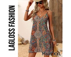 LaGloss® Bohemian Paisley Strandjurk Dames – Mouwloos Zomerjurkje Spaghettibandjes – Boho Wrapjurk – Maat XXL