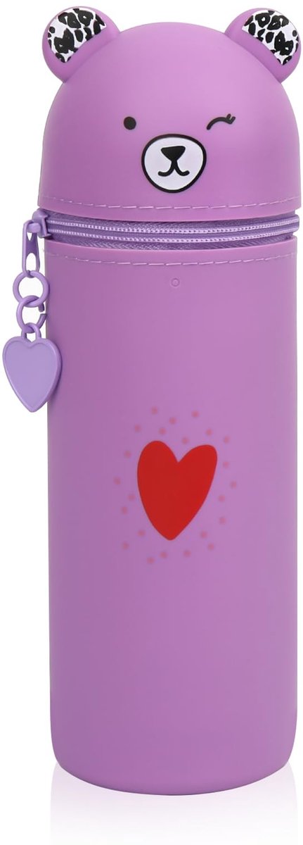 Kawaii 2-in-1 Pennenzak - Zacht Siliconen Etui met Standaardfunctie - Voor Meisjes - Violet