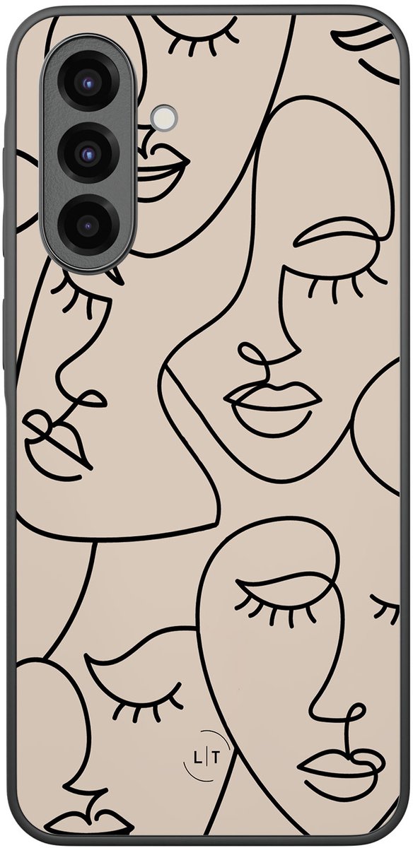 Leuke Telefoonhoesjes - Hoesje geschikt voor Samsung Galaxy A36 - Abstract faces - Backcover zwart - Print / Illustratie - Bruin