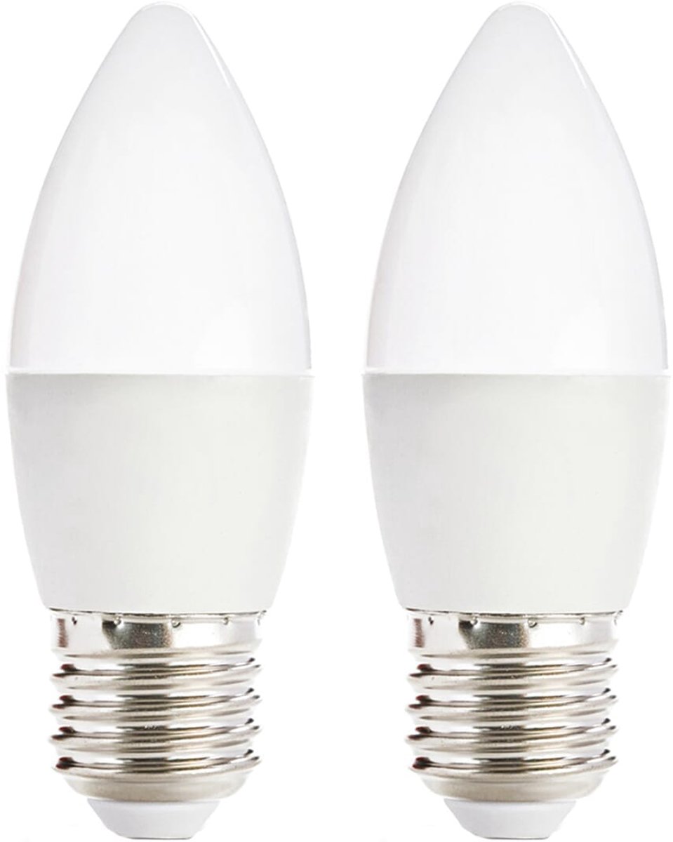 Kobi LED Lamp Kaarsvorm E27 7W - 600lm - 6500K - 230V - Voor Spiegelverlichting of Technische Omgeving - 2 stuks