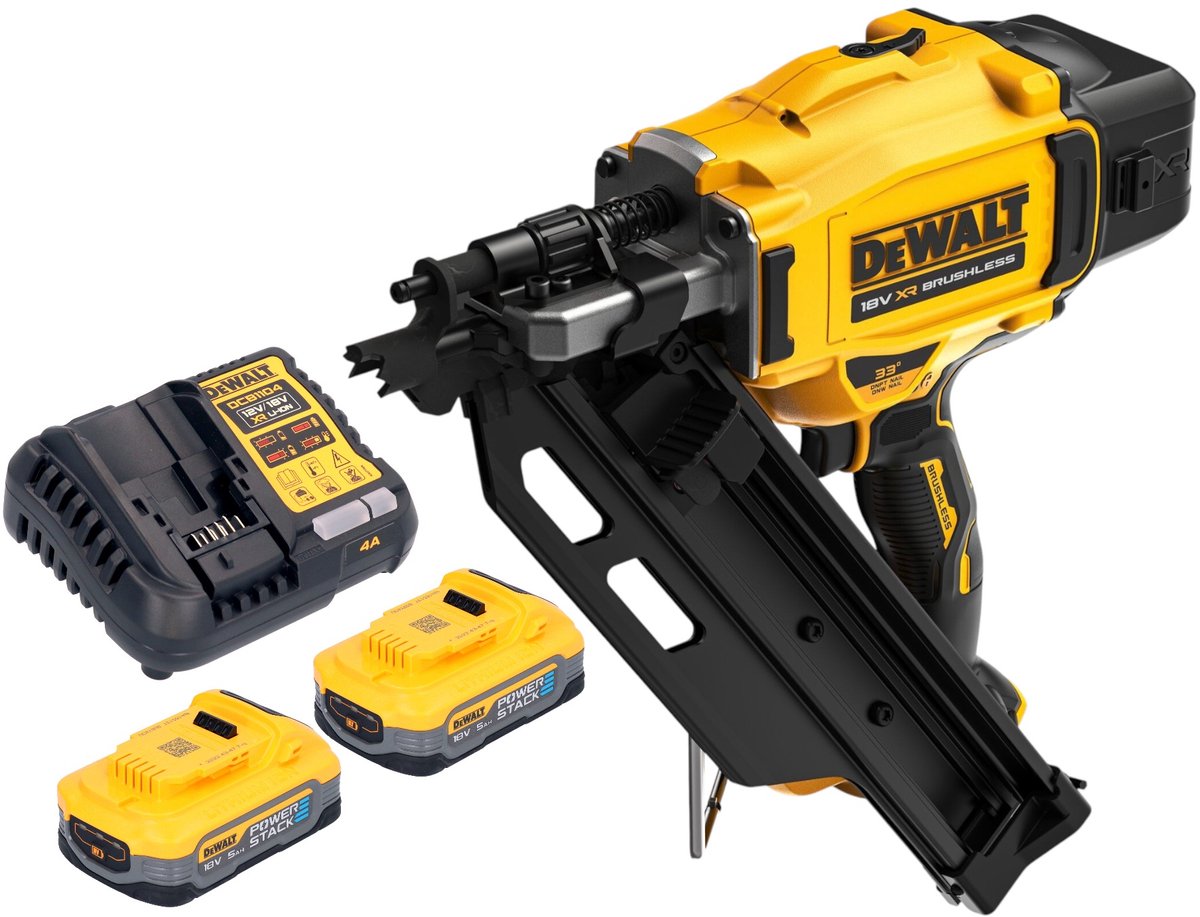 DeWalt DCN 930 H2 accu-spijkermachine 18 V 50 - 90 mm borstelloos + 2x Powerstack-accu 5,0 Ah + oplader