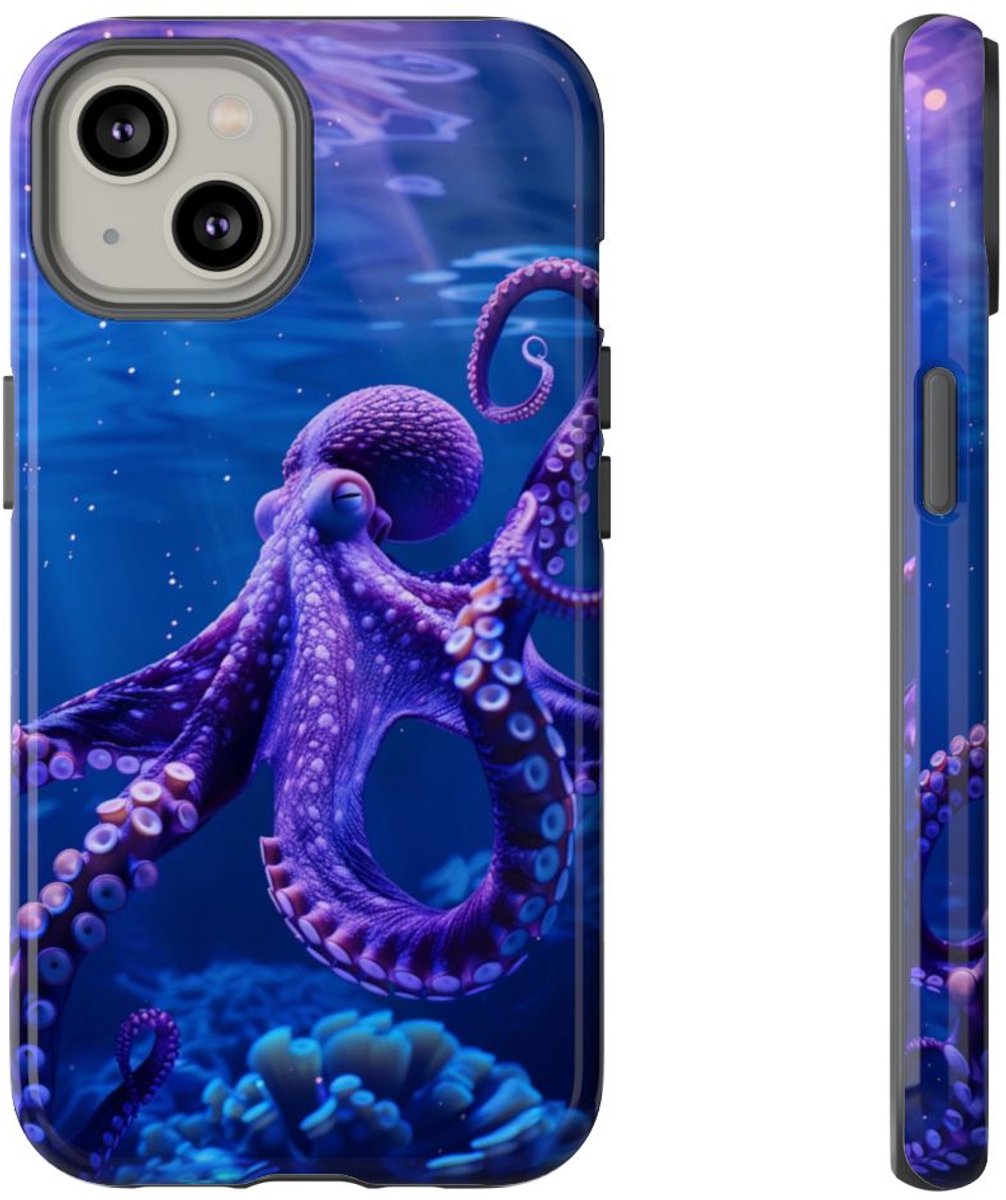 Paarse Octopus Onderwaterlandschap – Telefoonhoesje Geschikt voor iPhone 14