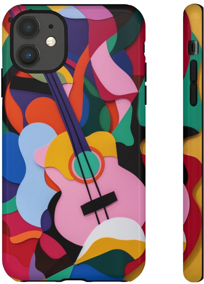 Kleurrijke Abstracte Gitaar – Glanzend Stevig Hoesje Geschikt voor iPhone 11