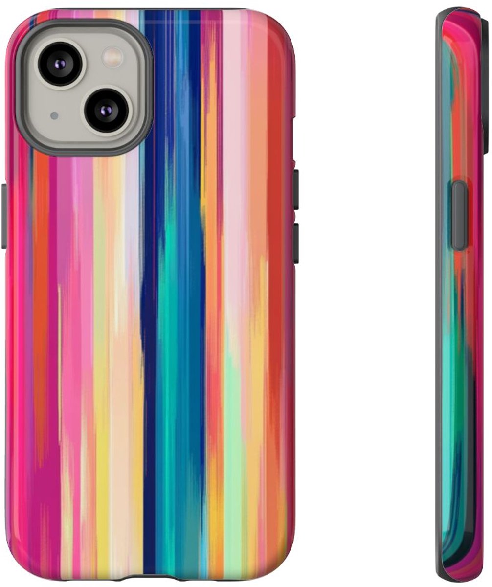 Levendige Verticale Strepen Abstracte Kunst – Telefoonhoesje Geschikt voor iPhone 14