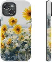 Tournesols Jaunes dans un Paysage Pastel – Coque de Téléphone Compatible avec iPhone 15
