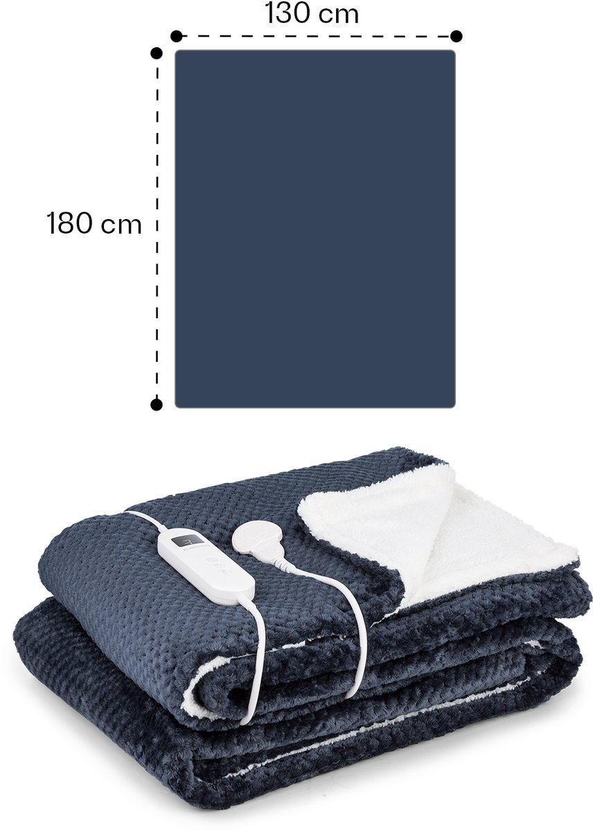 Klarstein XL elektrische knuffeldeken, elektrische deken met automatische uitschakeling, 180x130 cm. Elektrische warmtedeken, kan in de wasmachine, dubbelzijdige elektrische deken voor bed & bank, electric heated blanket met 9 standen – foto 5