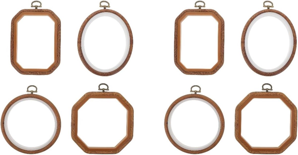 Allecto plus - Houtlook borduurframe 8 stuks - Vintage decoratie kruissteekringen - Doe-het-zelf borduurringen
