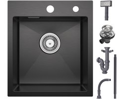 CECIPA max Spoelbak Antraciet 40x45CM - Spoelbakken met Kraangat - Spoelbak Keuken - Spoelbakken Keuken - Wasbak Keuken - RVS