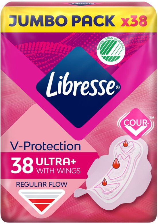 Libresse Ultra+ Regular Maandverband met Vleugels Jumbo Pack - 8 x 38 stuks - Voordeelverpakking