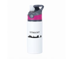 Hacebo® - Utrecht waterfles met rietje roze - Utrecht - toeristen - stad - geschenk - cadeau - kado - water fles - 650ML
