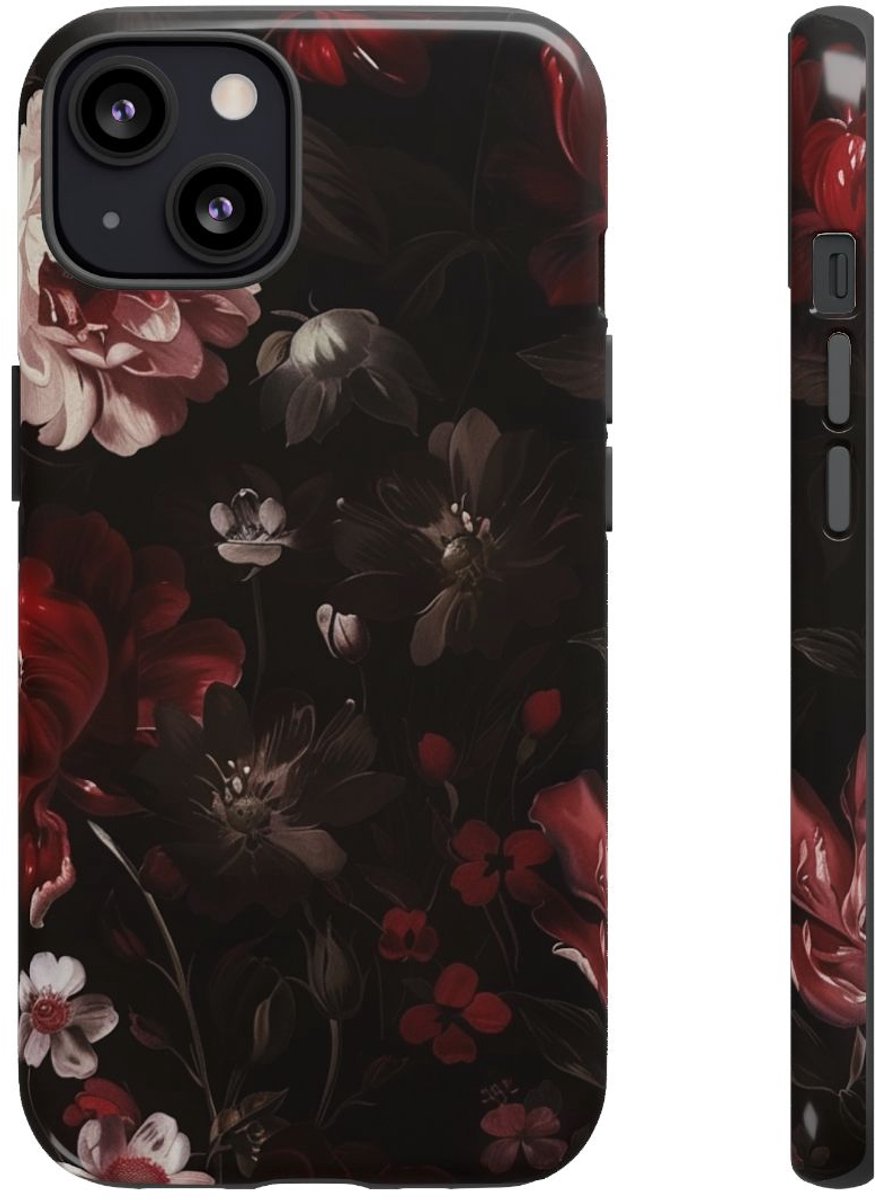 Donker Bloemmotief met Glans – Telefoonhoesje Geschikt voor iPhone 13