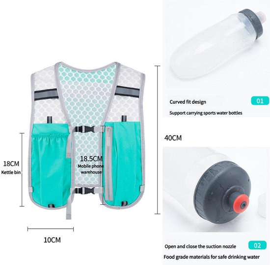 Gilet Running d'hydratation Réfléchissant LED Recheargeable, Porte-Bouteille d'eau, Ajustable, Gilet léger, Gourde d'hydratation de 500 ML pour randonnée, Trail, Running - Sport & Plein air