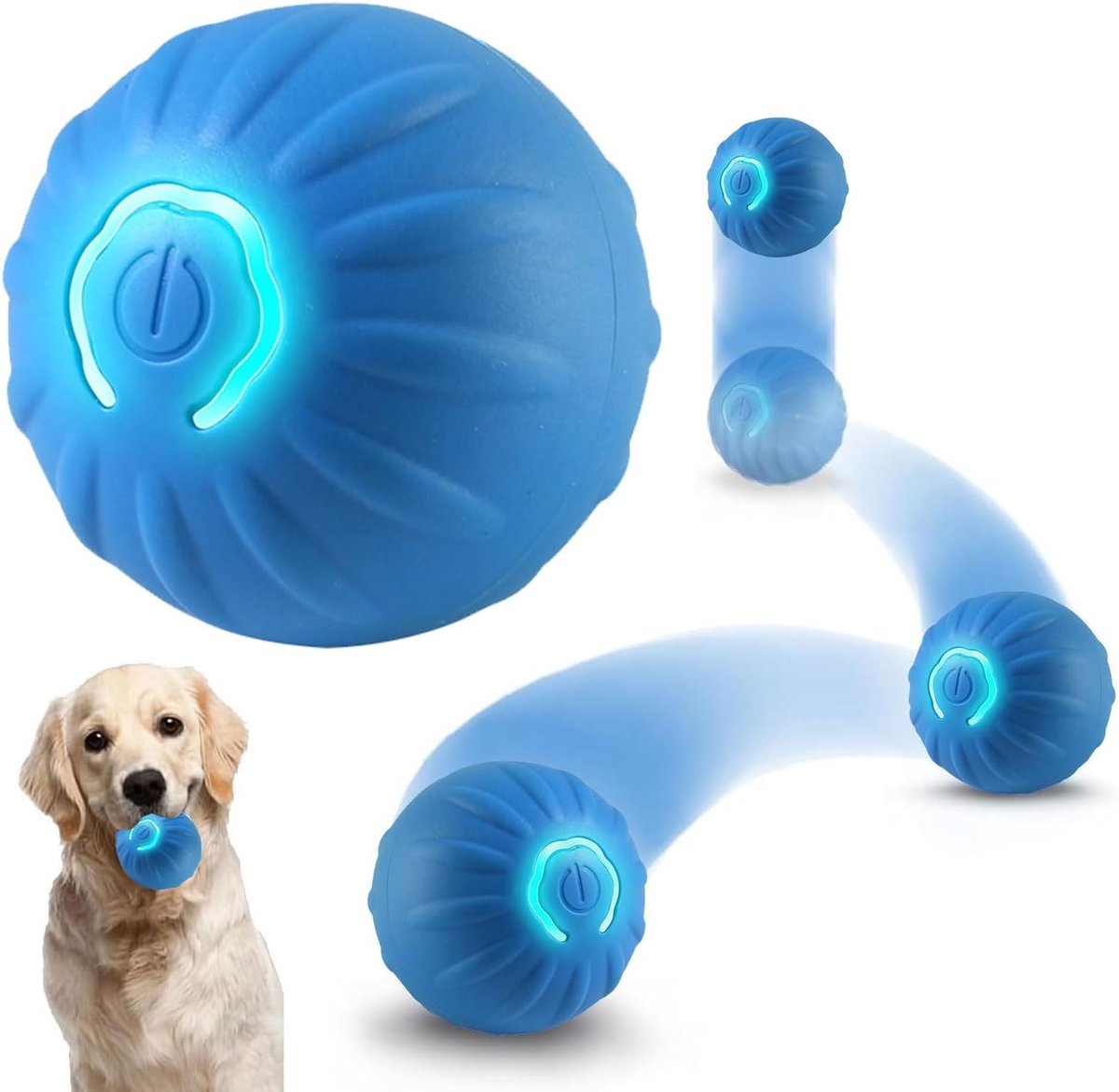 ECTEATOY® Huisdierenspeelgoed - Interactieve rollende ledbal - Oplaadbaar via USB-C - Strepen - Voor katten en honden - Interactief spel - Blauw