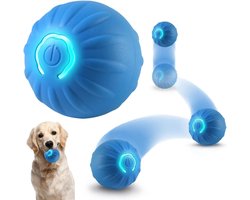 Huisdierenspeelgoed - Interactieve rollende ledbal - Oplaadbaar via USB-C - Strepen - Voor katten en honden - Interactief spel - Blauw