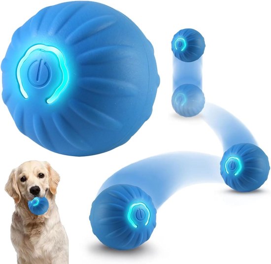 Jouet pour animaux de compagnie - Balle LED interactive à rebond élevé et automatique - Rechargeable par USB-C - Rayures - Pour chats et chiens - Jeu interactif - Blauw
