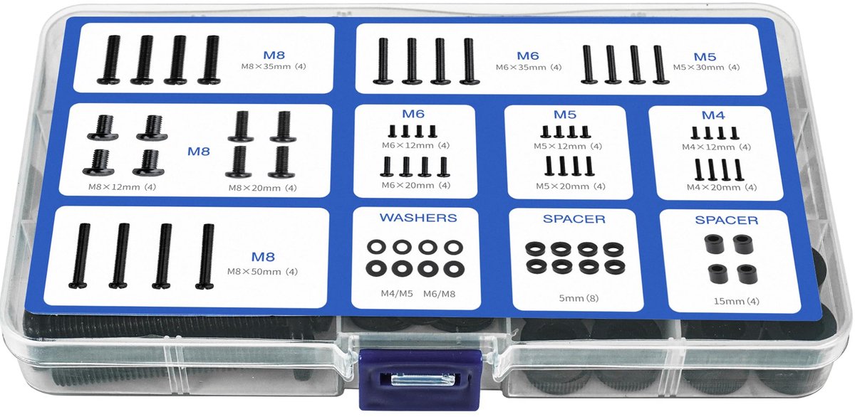 GINKGO Universele TV VESA Schroevenset, M4, M5, M6, M8 TV Schroeven en Afstandhouders, Geschikt voor TV Muurbeugels, TV Standaards en Monitorstandaards, Monitoren tot 80 inch, Zwart