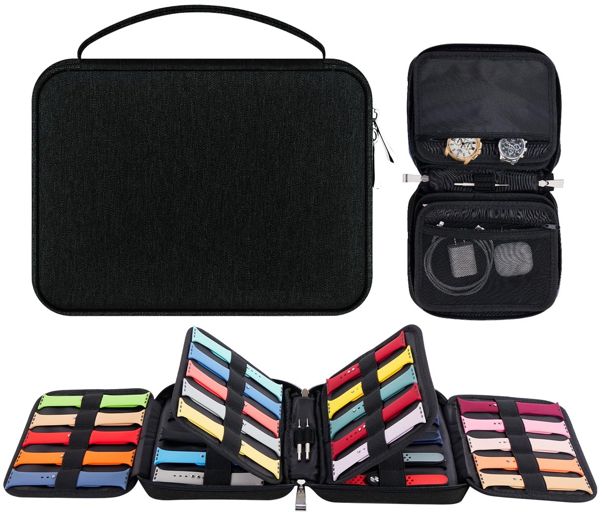 Enbagold Horlogeband Organizer Tas, Uitbreidbare Horlogeband Opbergtas voor 40 Bandjes, Waterdichte Nylon Horlogeband Opbergtas voor Horlogebandjes en Horlogebandspelden (Zwart)