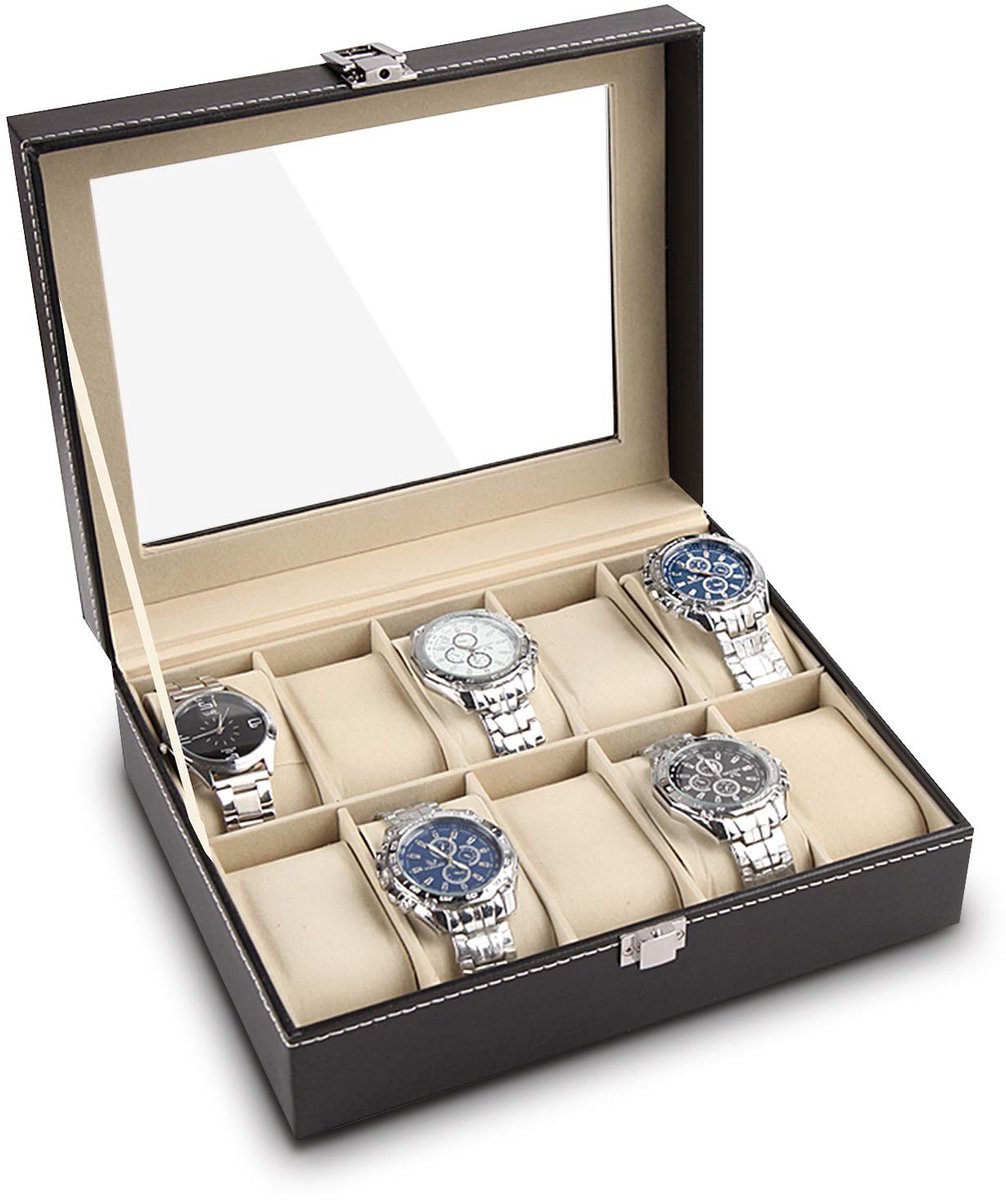 Ejoyous horlogebox 20 horloges, horlogekast horlogebox sieraden opbergdoos rooster kunstleer afsluitbare organizer heren luxe horlogekast met uitneembaar kussen