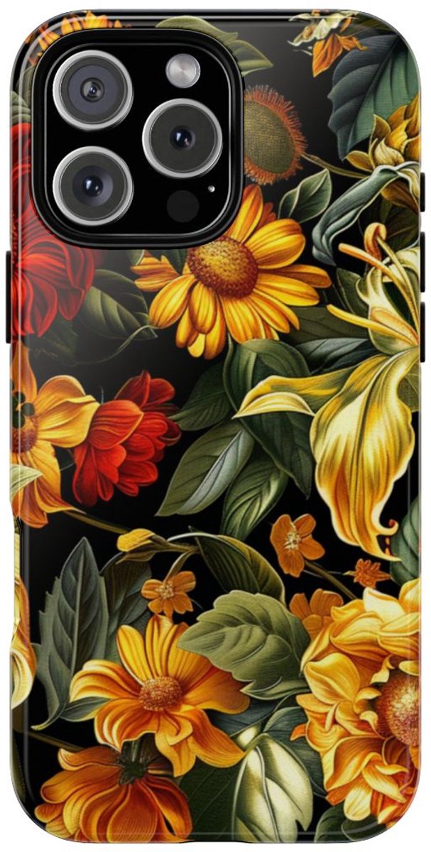 Vrolijk Gele en Rode Bloemenprint – Telefoonhoesje Geschikt voor iPhone 16 Pro Max
