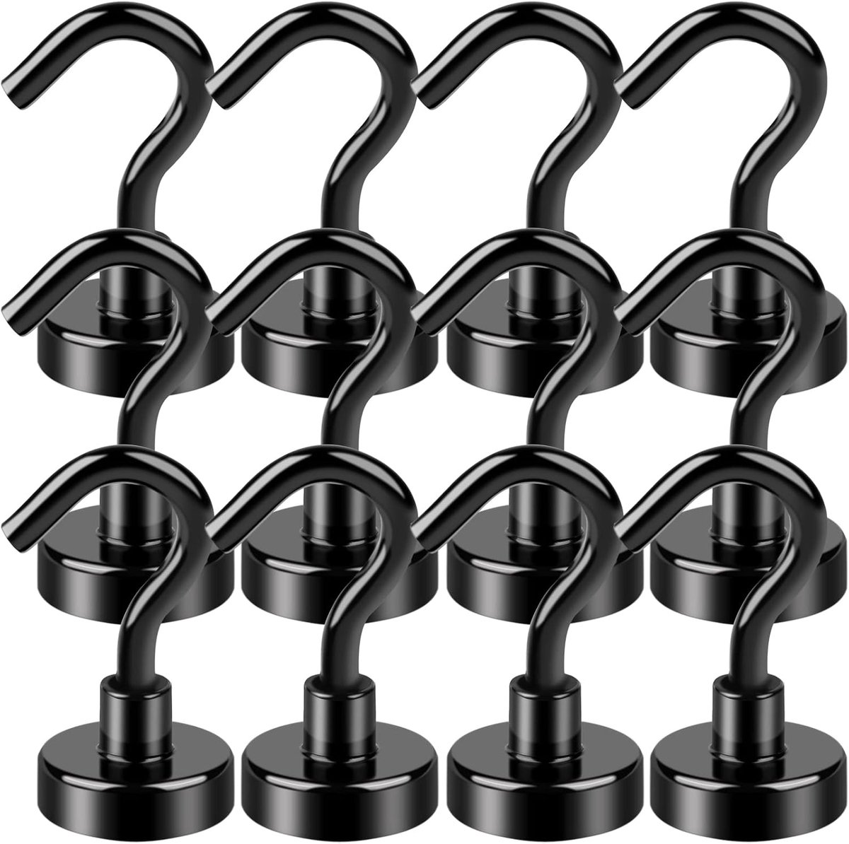 Zwarte magnetische haken, 30 lbs sterke magnetische haken met epoxycoating voor koelkast, magnetische cruisehaken om op te hangen, klaslokaal, kantoor en keuken - 12 stuks