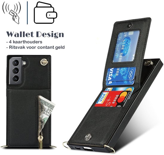 Étui portefeuille avec cordon Samsung Galaxy S21 - Noir