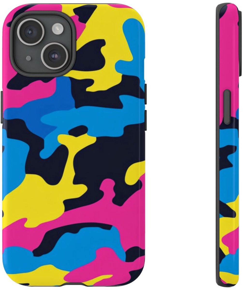Neon Kleurrijk Camouflagepatroon – Telefoonhoesje Geschikt voor iPhone 15