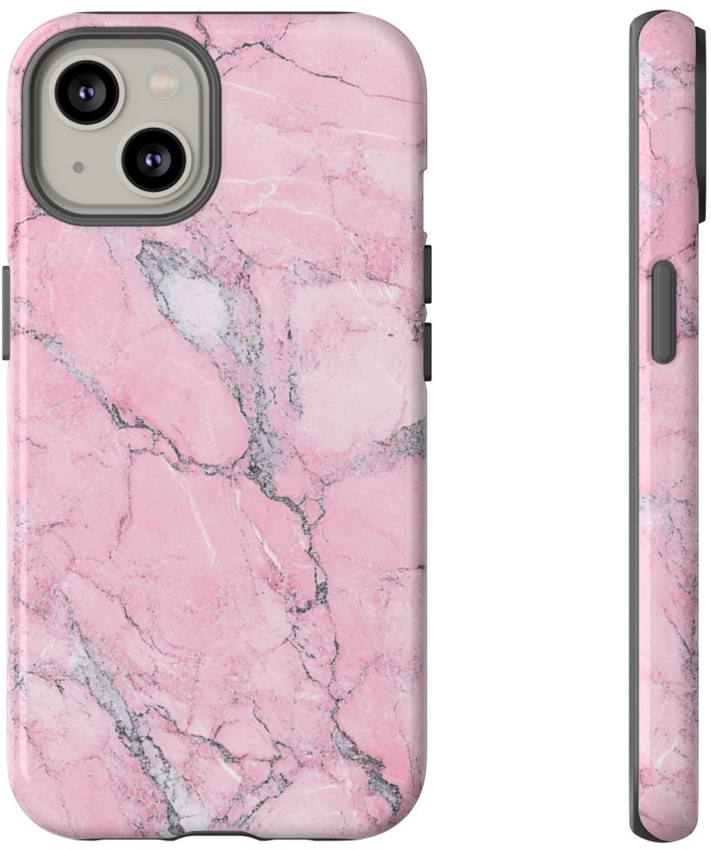 Roze Marmerstructuur met Glanzende Afwerking – Telefoonhoesje Geschikt voor iPhone 14