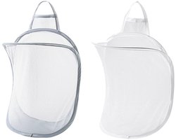 TOVBMUP Wasmand - Mesh wasmand - Opbergmand - Hangend - Opvouwbaar - voor thuis, hotel, reizen, kamperen - Wit + grijs - 2 stuks