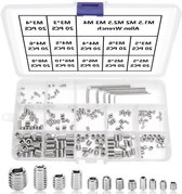 Allecto Plus - Jeu de 245 Vis sans tête en acier inoxydable avec clé - M3 M4 M5 M6 M8 - Vis sans tête à Hex pans creux, filetage métrique