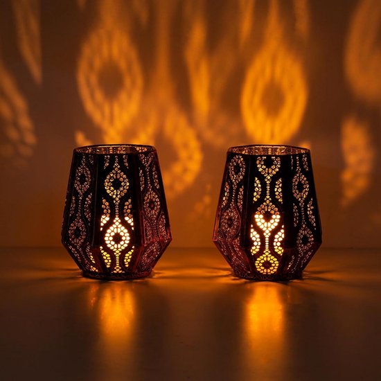 Marrakesh Oosterse decoratieset, 4 stuks, cadeaus voor vrouwen en mannen, dienblad, rond, antislip, 3 x theelichthouder, moderne esthetische decoratie, woonkamer, badkamer, woningdecoratie
