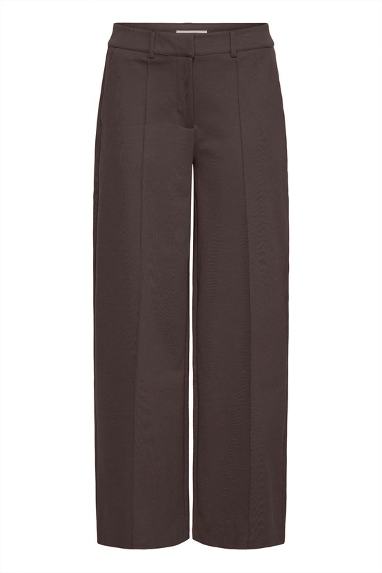 Bruine wijde broek met naden aan de voorkant, voorkant.